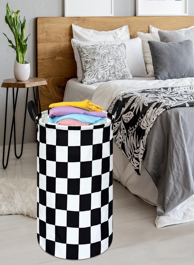 FUULOXE 19.7 Inch Round Laundry Hamper Black Check Laundry Basket Fabric Storage Hamper Organization Basket, Storage Bin, Toy Box,Gift Basket with Handles for Room - Image 5