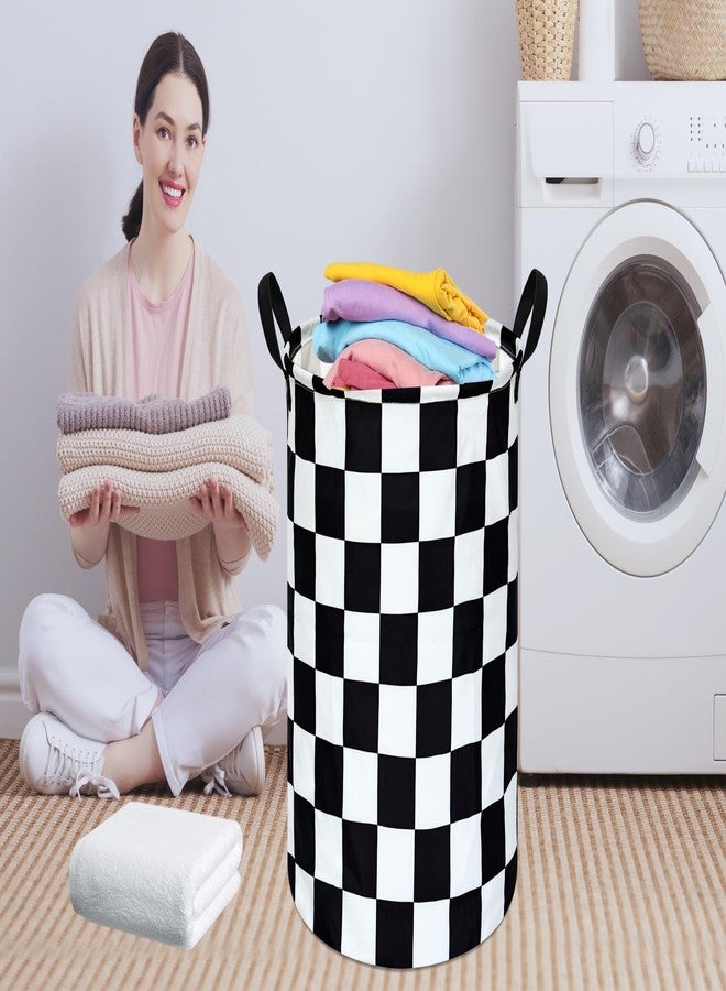 FUULOXE 19.7 Inch Round Laundry Hamper Black Check Laundry Basket Fabric Storage Hamper Organization Basket, Storage Bin, Toy Box,Gift Basket with Handles for Room - Image 3