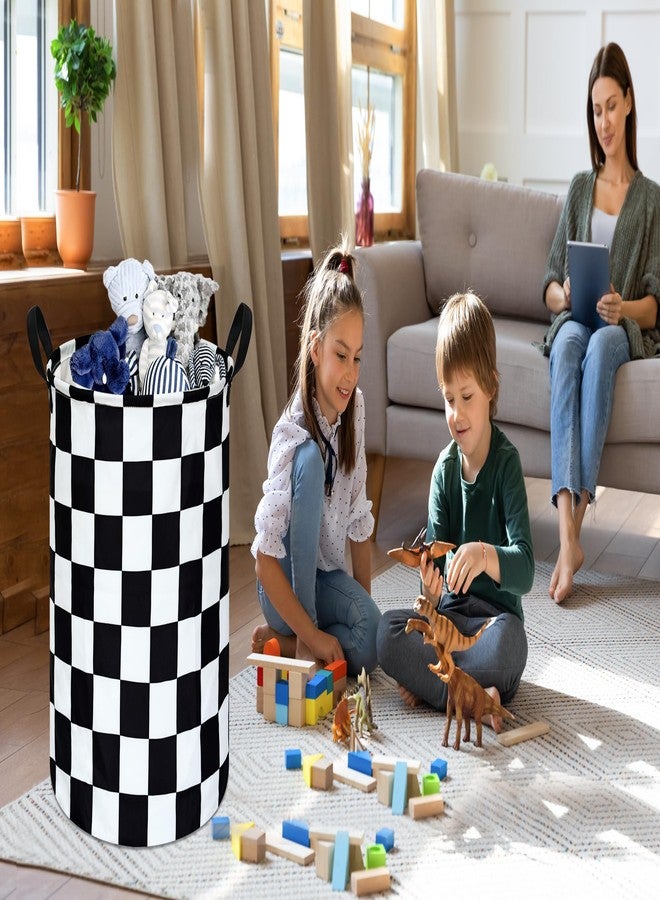 FUULOXE 19.7 Inch Round Laundry Hamper Black Check Laundry Basket Fabric Storage Hamper Organization Basket, Storage Bin, Toy Box,Gift Basket with Handles for Room - Image 4