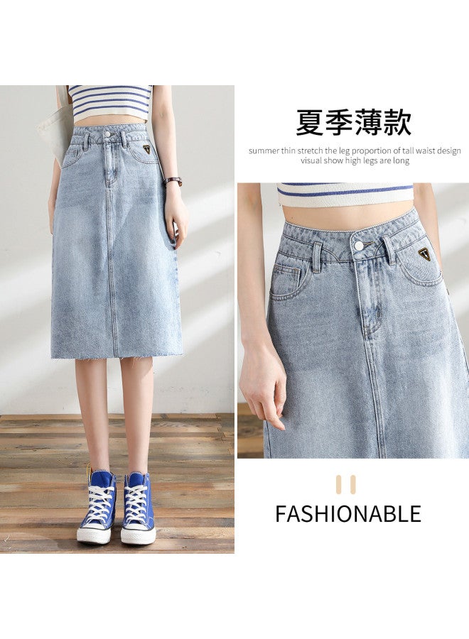 TonLion Korean-style Summer Thin Denim Skirt - Slimming, Versatile, High-waisted, Fashionable Solid Color Minimalist Office Split Skirt - Image 2