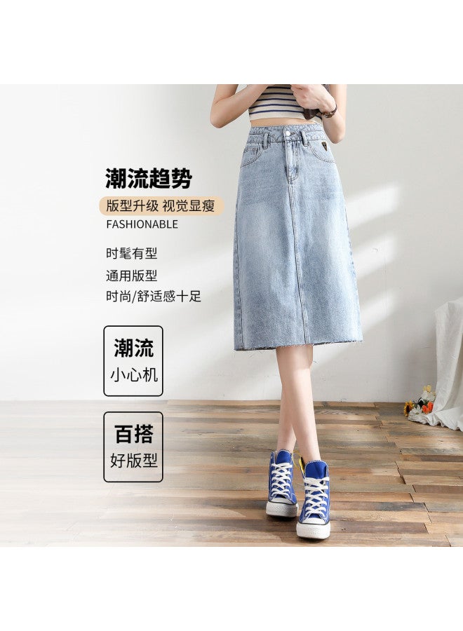 TonLion Korean-style Summer Thin Denim Skirt - Slimming, Versatile, High-waisted, Fashionable Solid Color Minimalist Office Split Skirt - Image 3