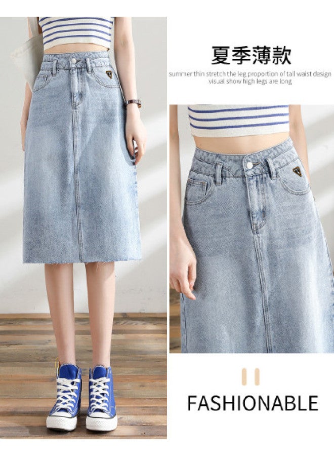 TonLion Korean-style Summer Thin Denim Skirt - Slimming, Versatile, High-waisted, Fashionable Solid Color Minimalist Office Split Skirt - Image 1