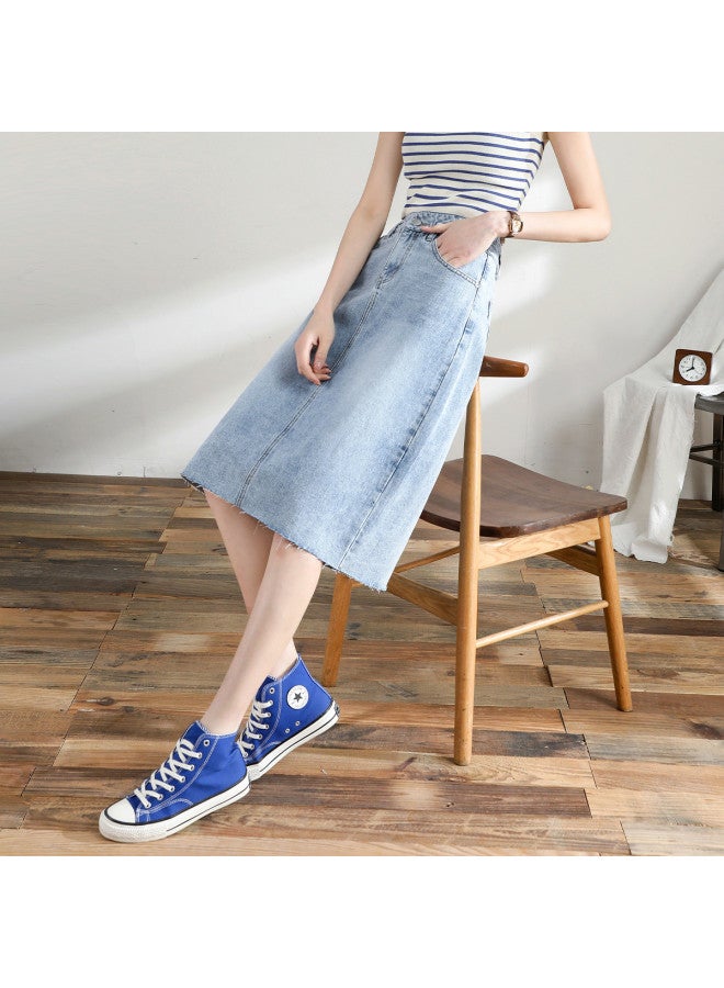 TonLion Korean-style Summer Thin Denim Skirt - Slimming, Versatile, High-waisted, Fashionable Solid Color Minimalist Office Split Skirt - Image 5