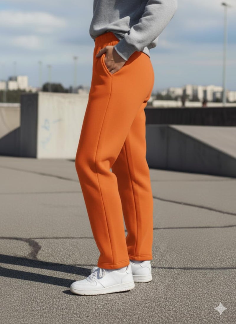 Mack Jonney Women’s Solid Fleece Track Pants | Warm & Durable Casual Lowers | Trendy Lowers-M5352 Rust - Image 3