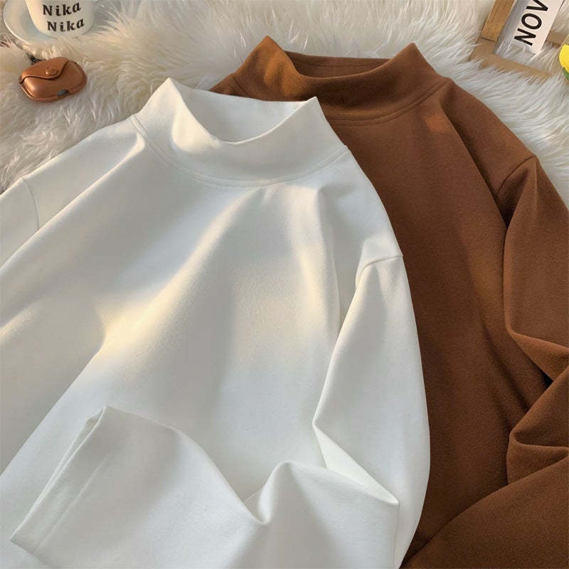 Casual Fashion Semi-High Collar Velvet T-Shirt - Image 5