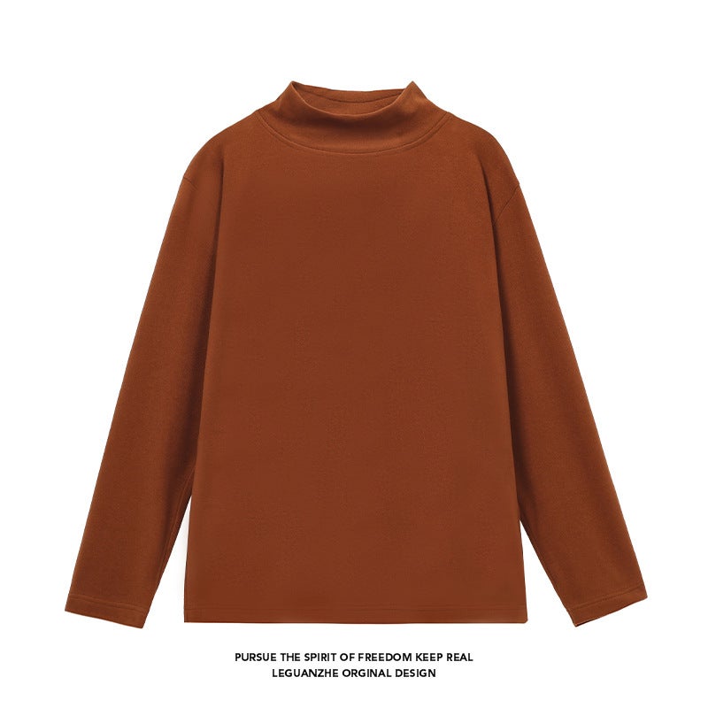 Casual Fashion Semi-High Collar Velvet T-Shirt - Image 1