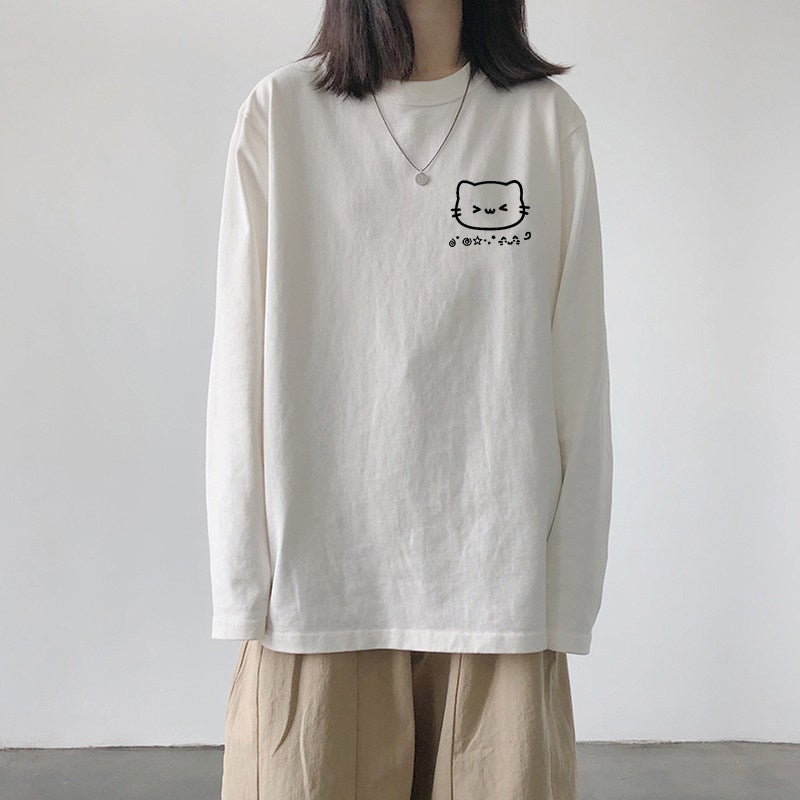 White pure cotton long-sleeved t-shirt for women's autumn and winter 2025 hoodie layered inner top loose autumn shirt undershirt - Image 3