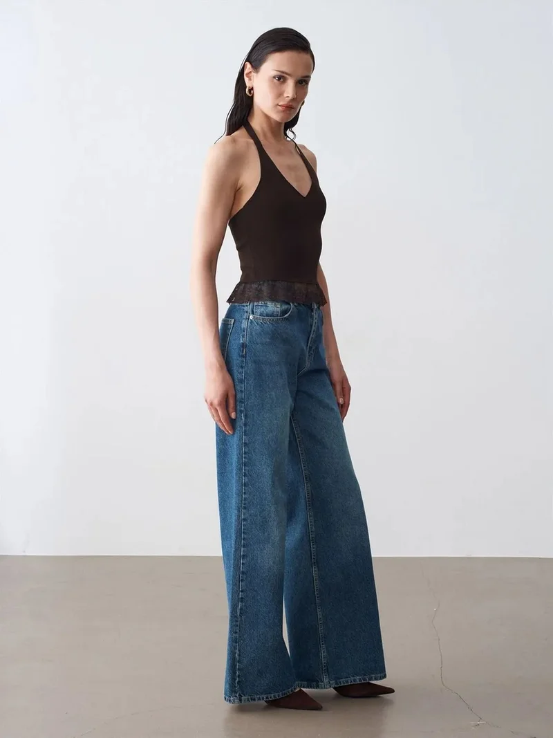 ديلفين DILVIN Sleeveless Ribbed Halterneck Blouse