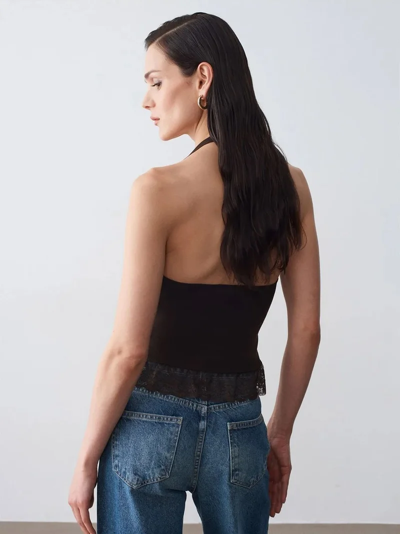 ديلفين DILVIN Sleeveless Ribbed Halterneck Blouse