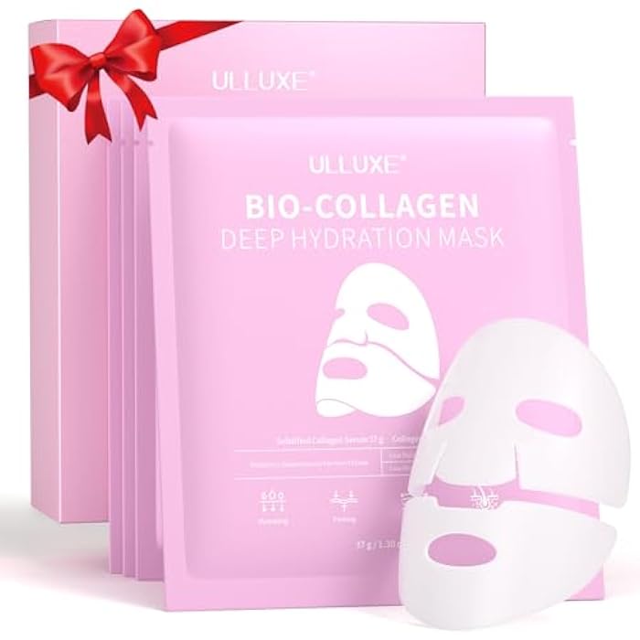 ulluxe Deep Collagen Face Mask, Overnight Hydrogel Facial Mask for Glowing Hydrating Lifting Firming Anti-Aging Moisturizing & Restores Skin Barrier, Korean Skincare Masks for All Skin Types, 37g x 4ea - Image 1