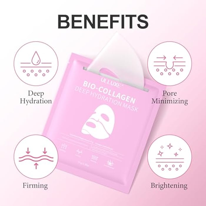 ulluxe Deep Collagen Face Mask, Overnight Hydrogel Facial Mask for Glowing Hydrating Lifting Firming Anti-Aging Moisturizing & Restores Skin Barrier, Korean Skincare Masks for All Skin Types, 37g x 4ea - Image 2