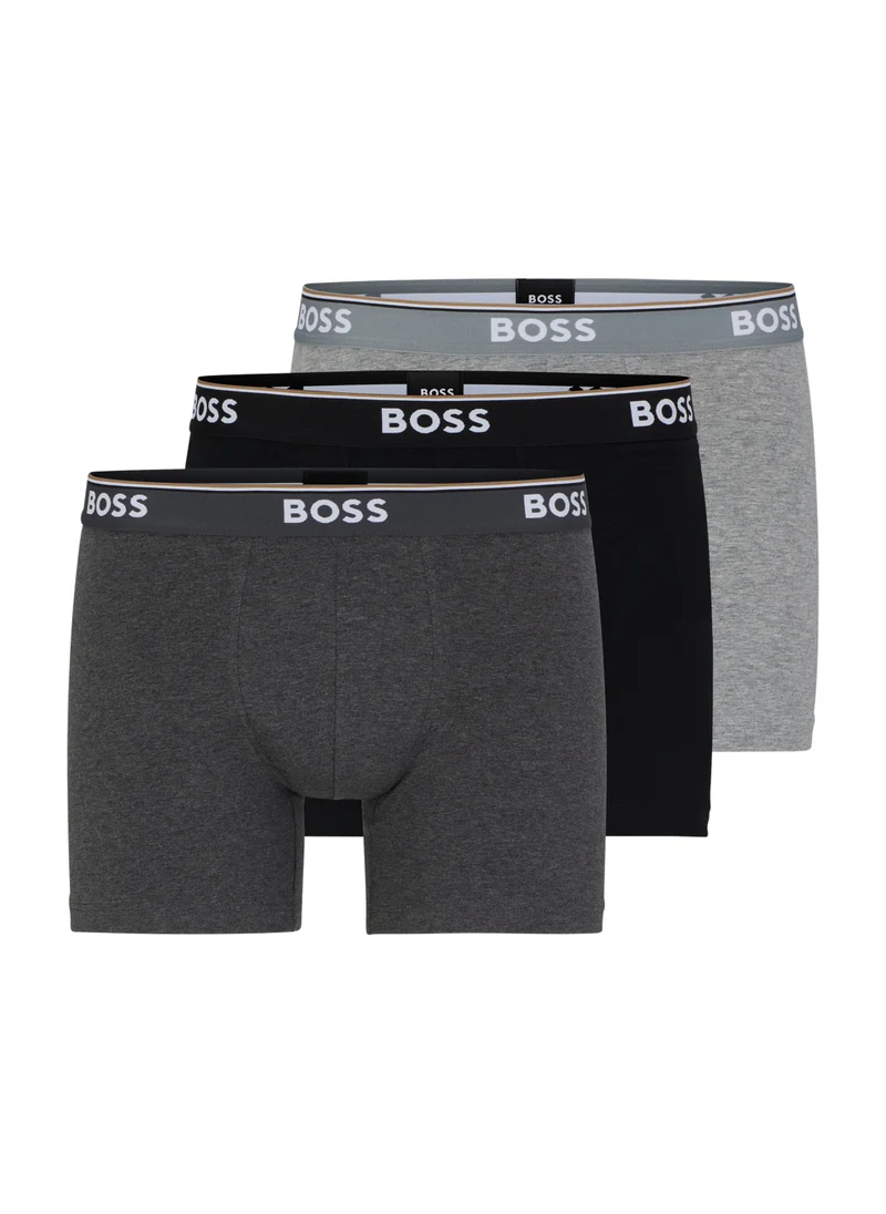 BOSS Three-pack of stretch-cotton boxer briefs with logos