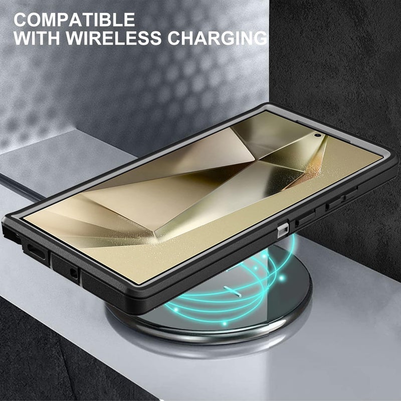 YKHJKLEC for Samsung Galaxy S24 Ultra Case, Military Grade 3 in 1 Heavy Duty Shockproof/Drop Proof/Dust Proof Case with 2Pcs Tempered Glass Screen Protector & Camera Lens Protector (Black/Grey) - Image 5