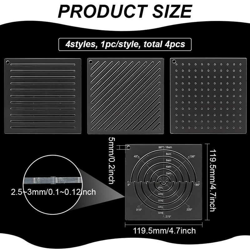 BENECREAT 4Pcs Acrylic Sashiko Stencil, Dots, Lines, Arcs, Slashes Acrylic Embroidery Tool Drawing Line Template for Hand Quilting and Embroidery, 2.5mm Thick - Image 2