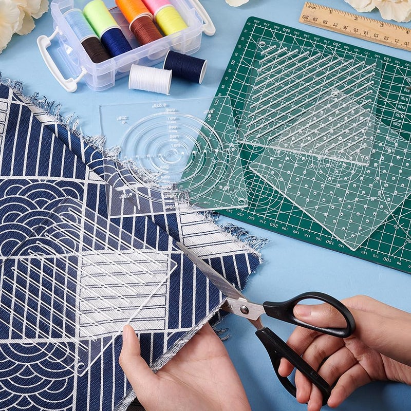 BENECREAT 4Pcs Acrylic Sashiko Stencil, Dots, Lines, Arcs, Slashes Acrylic Embroidery Tool Drawing Line Template for Hand Quilting and Embroidery, 2.5mm Thick - Image 3