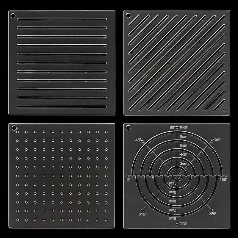 BENECREAT 4Pcs Acrylic Sashiko Stencil, Dots, Lines, Arcs, Slashes Acrylic Embroidery Tool Drawing Line Template for Hand Quilting and Embroidery, 2.5mm Thick - Image 1