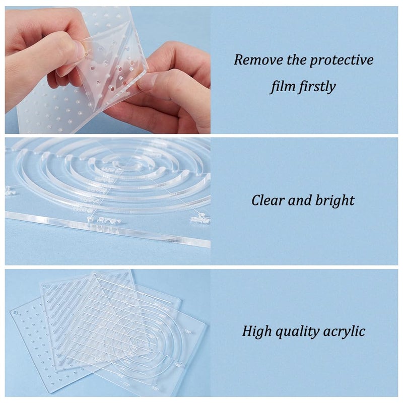 BENECREAT 4Pcs Acrylic Sashiko Stencil, Dots, Lines, Arcs, Slashes Acrylic Embroidery Tool Drawing Line Template for Hand Quilting and Embroidery, 2.5mm Thick - Image 4