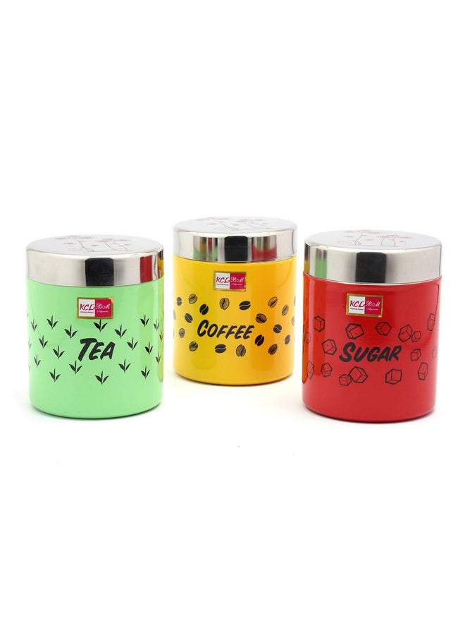 KCL KCL Stainless Steel Tea/Coffee/Sugar Multipurpose Kitchen Accessories Canisters/Containers, Special TCS - 600 ML Each -3 Pc Set (Multicolor)  - Image 1