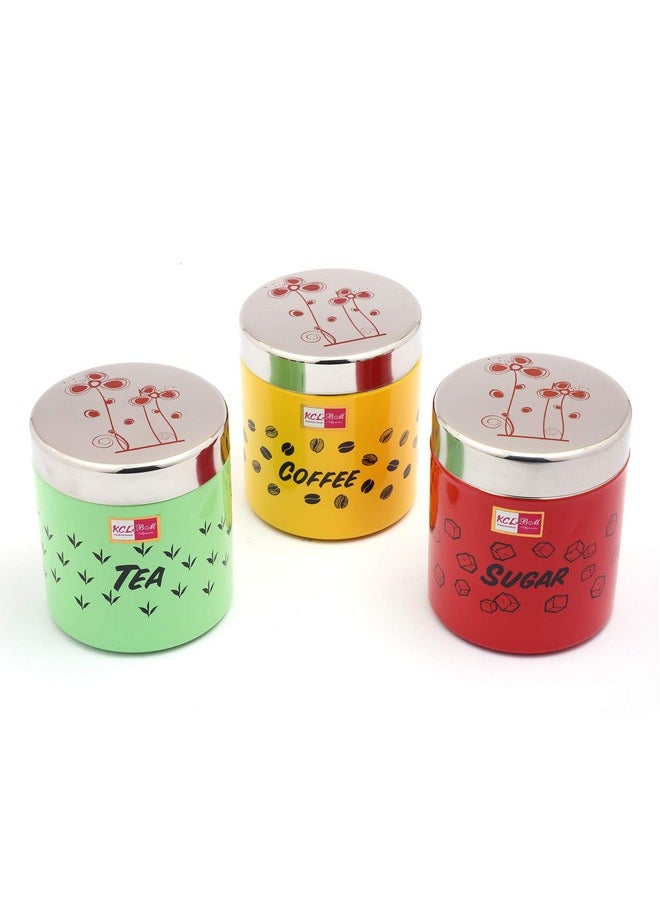 KCL KCL Stainless Steel Tea/Coffee/Sugar Multipurpose Kitchen Accessories Canisters/Containers, Special TCS - 600 ML Each -3 Pc Set (Multicolor)  - Image 2