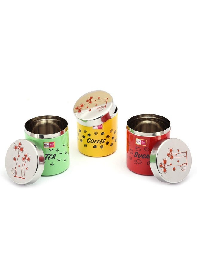 KCL KCL Stainless Steel Tea/Coffee/Sugar Multipurpose Kitchen Accessories Canisters/Containers, Special TCS - 600 ML Each -3 Pc Set (Multicolor)  - Image 3