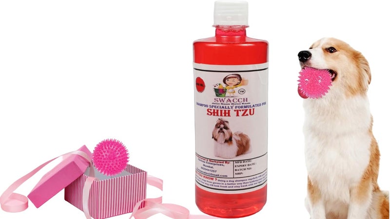 swacch Shampoo | Puppy Safe Shampoo | PH Balanced | Ditch to Itch for Shih Tzu Dog Shampoo 500ml (Strawberry) + Spike Ball Chew Toy Combo Pack - Image 1
