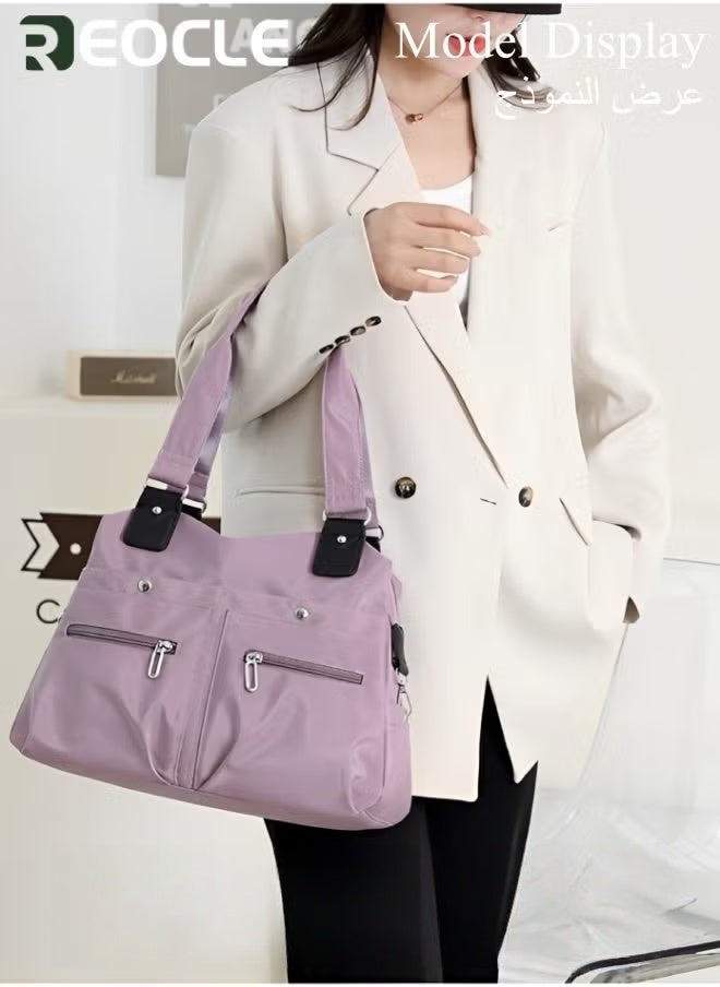 REOCLE Canvas Tote Bag Waterproof Nylon Multi Pocket Shoulder Bags Laptop Work Bag Purse and Handbags for Women & Men - Image 2