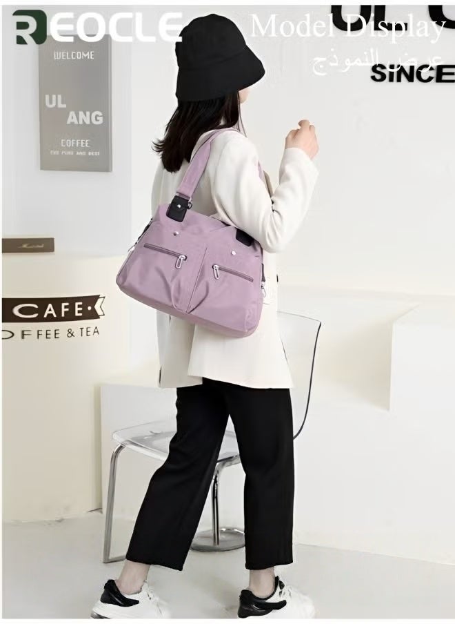 REOCLE Canvas Tote Bag Waterproof Nylon Multi Pocket Shoulder Bags Laptop Work Bag Purse and Handbags for Women & Men - Image 3