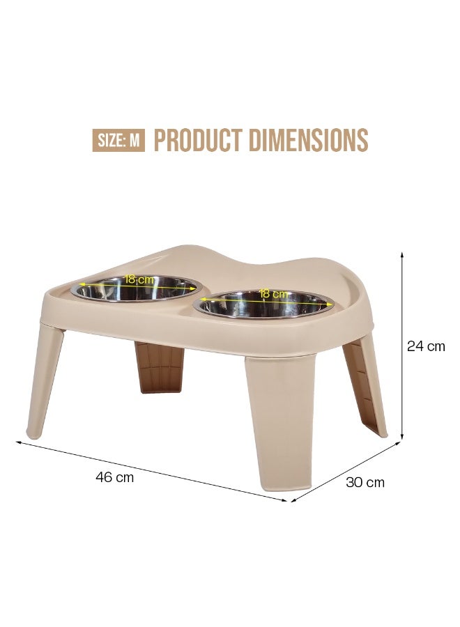 NNC PETS Raised Pet Feeder with Double Stainless Steel Bowls and Non-slip base, Elevated Dog and Cat Food & Water Bowl Stand for Small to Medium Pets, Comfortable Feeding Height, 46 cm (Beige) - Image 2
