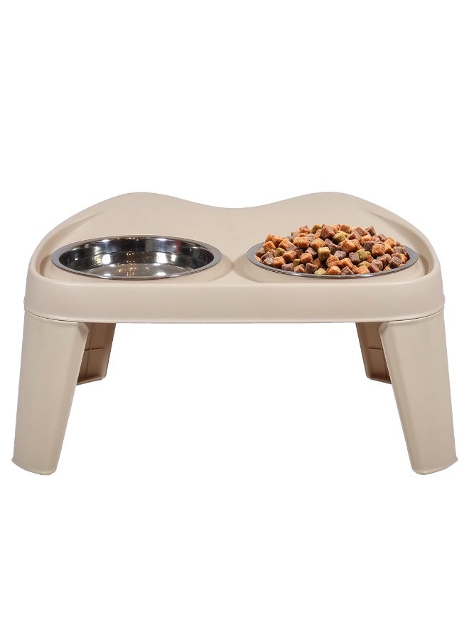 NNC PETS Raised Pet Feeder with Double Stainless Steel Bowls and Non-slip base, Elevated Dog and Cat Food & Water Bowl Stand for Small to Medium Pets, Comfortable Feeding Height, 46 cm (Beige) - Image 1