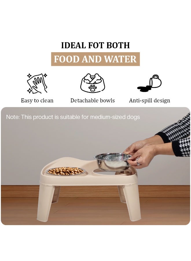 NNC PETS Raised Pet Feeder with Double Stainless Steel Bowls and Non-slip base, Elevated Dog and Cat Food & Water Bowl Stand for Small to Medium Pets, Comfortable Feeding Height, 46 cm (Beige) - Image 4