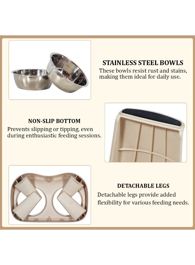 NNC PETS Raised Pet Feeder with Double Stainless Steel Bowls and Non-slip base, Elevated Dog and Cat Food & Water Bowl Stand for Small to Medium Pets, Comfortable Feeding Height, 46 cm (Beige) - Image 3
