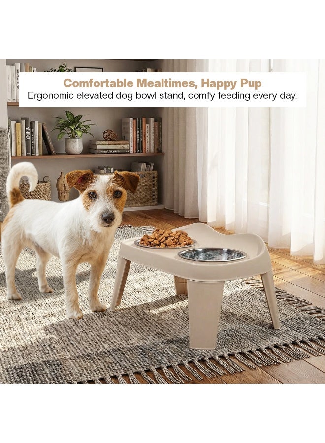 NNC PETS Raised Pet Feeder with Double Stainless Steel Bowls and Non-slip base, Elevated Dog and Cat Food & Water Bowl Stand for Small to Medium Pets, Comfortable Feeding Height, 46 cm (Beige) - Image 5