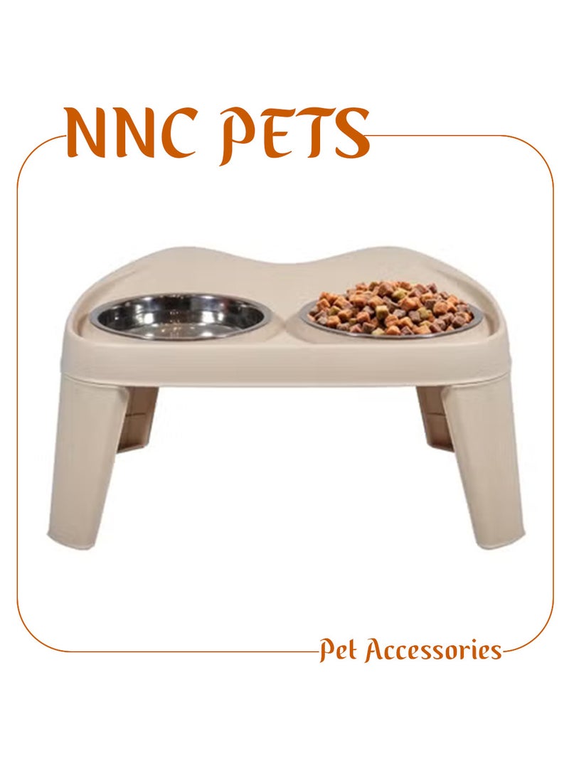 NNC PETS Raised Pet Feeder with Double Stainless Steel Bowls and Non-slip base, Elevated Dog and Cat Food & Water Bowl Stand for Small to Medium Pets, Comfortable Feeding Height, 46 cm (Beige) - Image 1