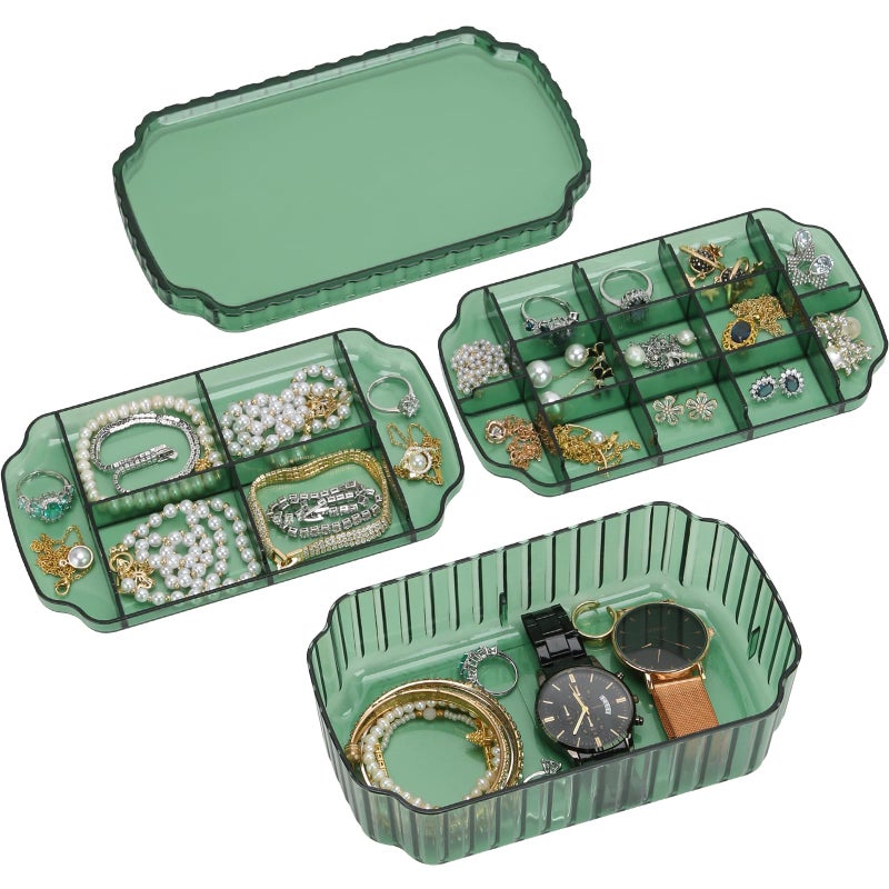 LETURE 3-Layer Jewelry Organizer Box for Earrings, Rings, Necklaces, Bracelets, Clear Plastic Bead Storage Containers for Crafts (Green) - Image 1
