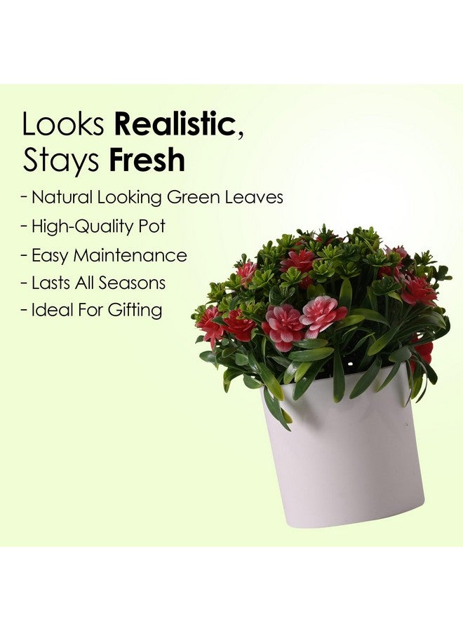 Hearts Artificial Plant | Plants For Office Décor | Artificial Flowers For Decoration | Natural Looking Flower Plants With Pot | 20 Headed Flower And Grass Balls Flower | Multicolor - Image 3