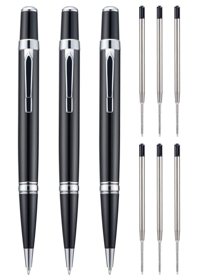 Wikult 3PCS Mini Ballpoint Pens with Extra Refills Set, 1mm Medium Point Black Ink, Smooth Writing Metal Pen for Business Office Teacher Student Wedding Guest Gift (Silver Trim) - Image 1