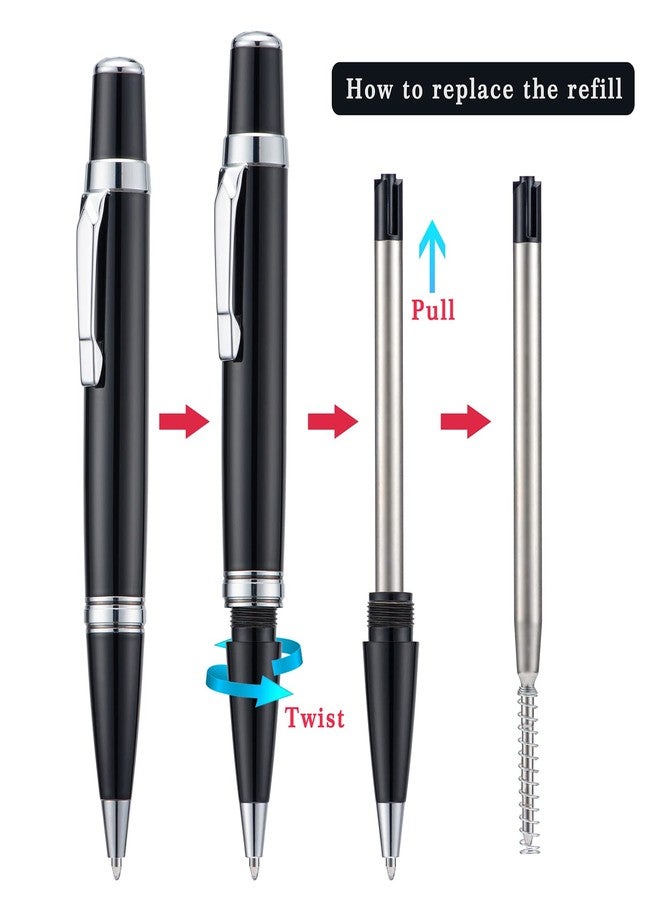 Wikult 3PCS Mini Ballpoint Pens with Extra Refills Set, 1mm Medium Point Black Ink, Smooth Writing Metal Pen for Business Office Teacher Student Wedding Guest Gift (Silver Trim) - Image 3