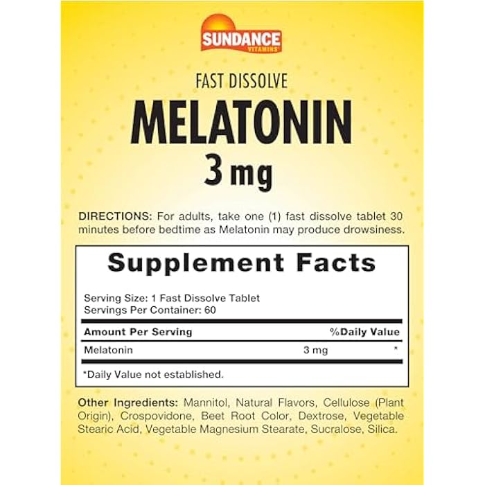 Sundance Melatonin 3mg Fast Dissolve | 60 Vegetarian Tablets | Natural Berry Flavor | Vegetarian, Non-GMO, and Gluten Free Supplement - Image 2