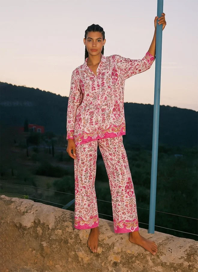 SASSAFRAS Floral Printed Shirt And Trousers Set For Women