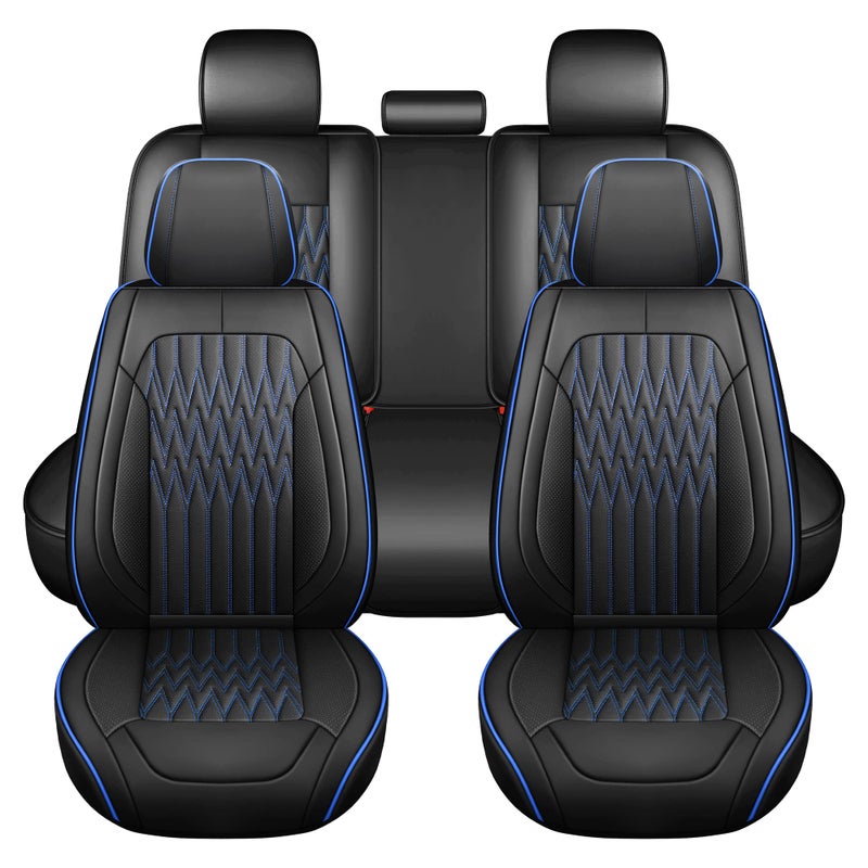 Huidasource Car Seat Covers Waterproof Leather Vehicle Cushion Covers Universal Fit for Most Sedan SUV Pickup Truck Fit for Jeep Acura Honda Civic Nissan Mazda Dodge Buick Full SetBlackBlue