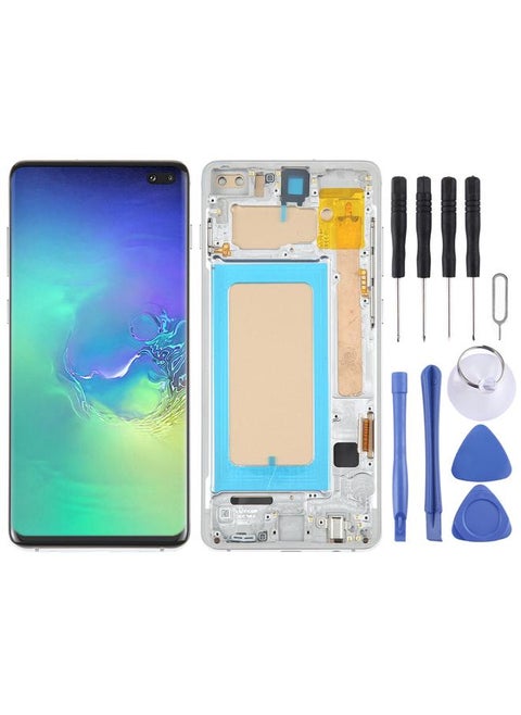 شاشة LCD TFT بديلة لهاتف Samsung Galaxy S10+ SM-G975 مع محول رقمي كامل التجميع مع إطار، لا تدعم التعرف على بصمة الإصبع، فضي