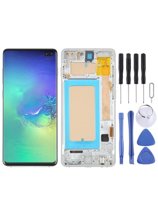 شاشة LCD TFT بديلة لهاتف Samsung Galaxy S10+ SM-G975 مع محول رقمي كامل التجميع مع إطار، لا تدعم التعرف على بصمة الإصبع، فضي