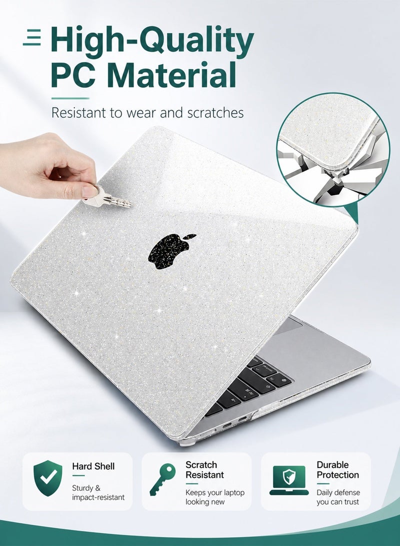 مساحة باردة حافظة MacBook Air مقاس 13 بوصة لجهاز 13.6 بوصة إصدار 2025-2022، متوافقة مع M4 A3240 و M3 A3113 و M2 A2681، غطاء صلب شفاف لامع بتصميم Glitter Sparkly مع غطاء لوحة مفاتيح وواقي شاشة، تصميم شفاف بدون فتحة للشعار - Image 3