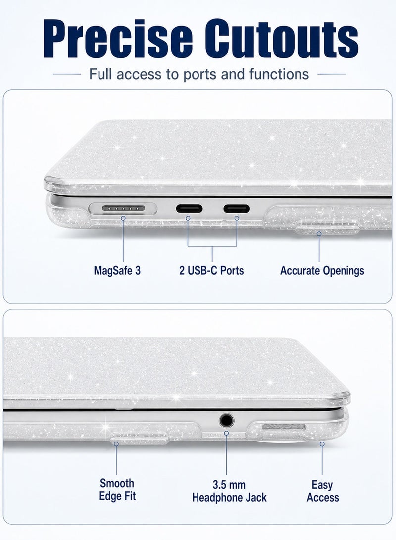 مساحة باردة حافظة MacBook Air مقاس 13 بوصة لجهاز 13.6 بوصة إصدار 2025-2022، متوافقة مع M4 A3240 و M3 A3113 و M2 A2681، غطاء صلب شفاف لامع بتصميم Glitter Sparkly مع غطاء لوحة مفاتيح وواقي شاشة، تصميم شفاف بدون فتحة للشعار - Image 5