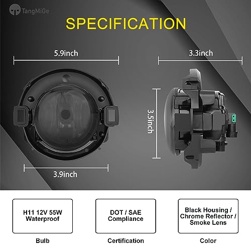 TangMiGe Fog Lights compatible with Nissan Xterra 2005-2015, Nissan Frontier 2010-2019, with Plastic Bumper Only, 1 Pair Fog Lamps, 26150EA025 NI2590102 (Smoke) - Image 3