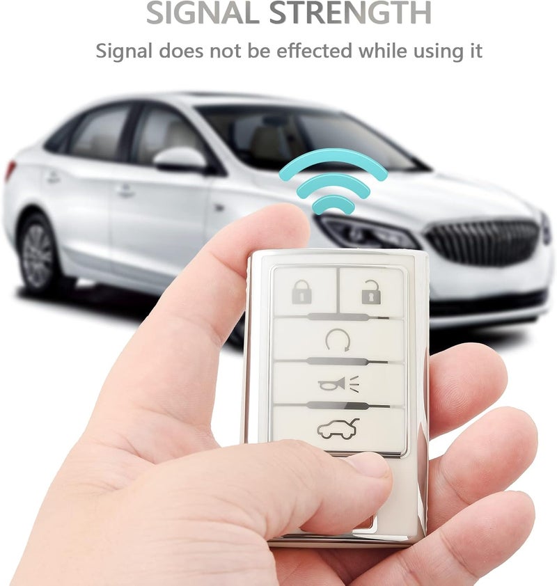 OFFCURVE Key Fob Cover with Keychain for Cadillac, TPU Car Key Case Protector for Cadillac SRX ATS ELR XTS 2010 2011 2012 2013 2014 2015 Keyless Entry Remote Control Start Car Key Accessories, White - Image 5