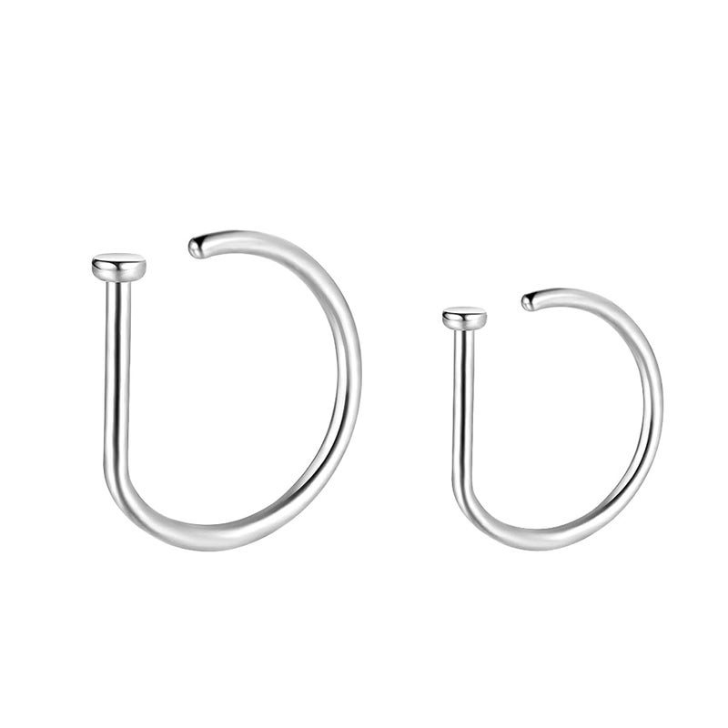 VOJO G23 Titanium 20G Nose Rings Hoops L Shaped Screw Nose Studs Diamond Small Piercing Jewelry for Women Men (D Nose Hoop Silver,20G 8mm+10mm) - Image 1