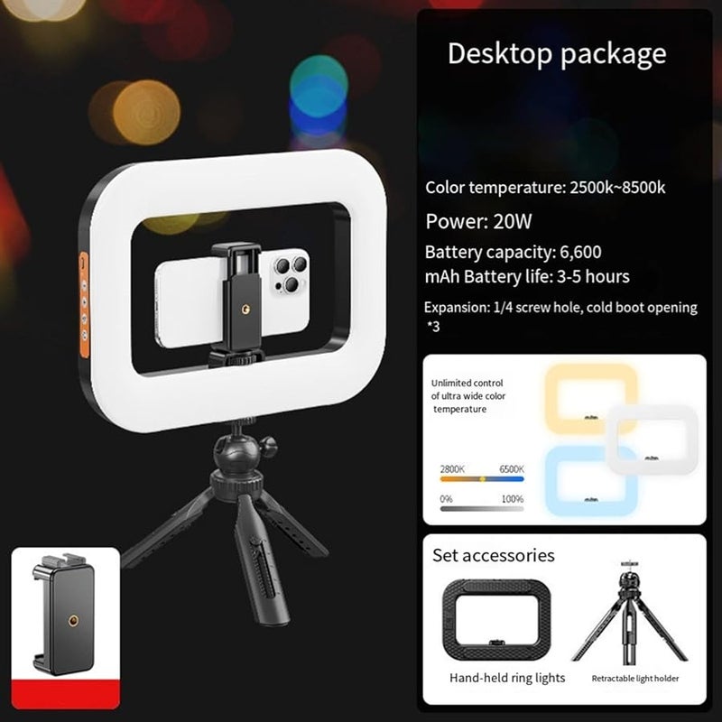 Rechargeable Selfie Ring Light 6600mAh Adjustable Color Temperature LED Fill Light For Video Photography - Image 3