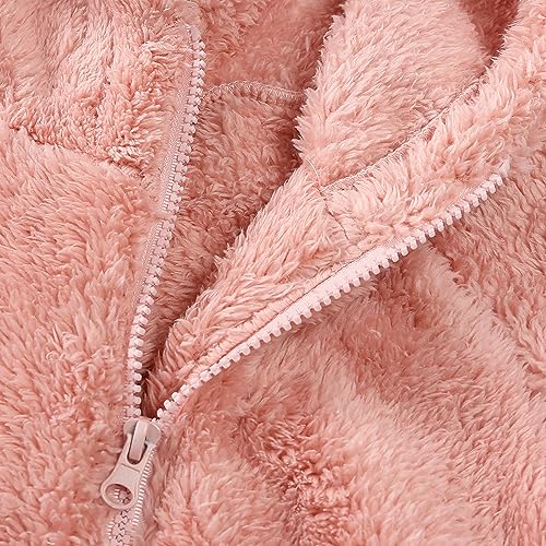Feidoog Toddler Kids Fleece Hooded Jacket Coat with Ears Zipper Lightweight Long Sleeve Thick Warm Outerwear,Pink,3-4T - Image 3