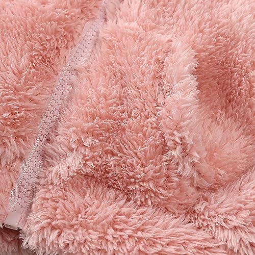 Feidoog Toddler Kids Fleece Hooded Jacket Coat with Ears Zipper Lightweight Long Sleeve Thick Warm Outerwear,Pink,3-4T - Image 4